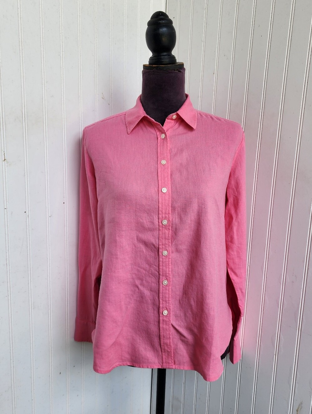 NWT Loft Women's Linen Viscose Blouse Top Long Sleeve Pink Collared Button XS